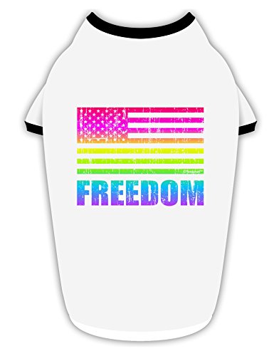 TooLoud American Pride - Rainbow Flag - Freedom Cotton Dog Shirt White with Black Medium