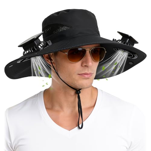 Hat with Fans Solar Power, UPF 50+ Wide Brim Sun Hat, Fishing Essentials for Hiking Beach Summer Safari