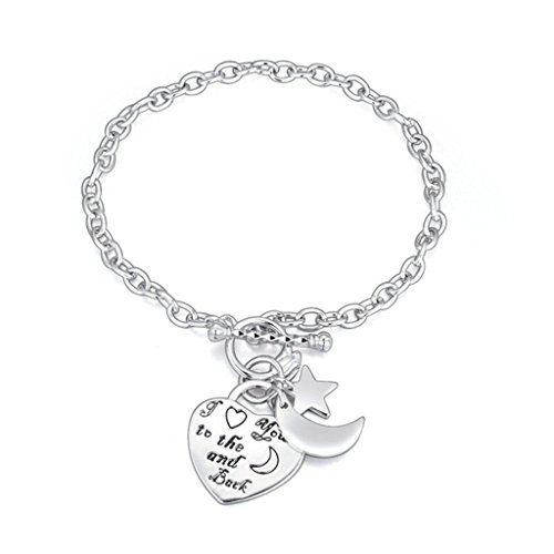 Beydodo White Gold Plating Bracelet For Women (Link-Bracelets),Austria Crystal Moon Star Lock White 22CM