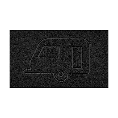 Nicoman Embossed Spaghetti Door Mat Dirt-Trapper Jet-Washable Doormat 70x43cm (Black, CARAVAN Shape) - Use on Carpet ONLY