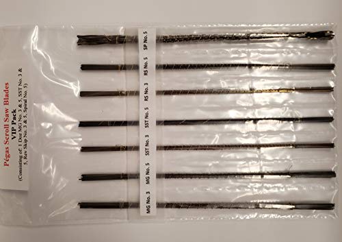 7 Dozen Pegas Scroll Saw Blades Variety Intro Pack with Modified Geometry, Super Skip Tooth, Reverse Skip Tooth and Spiral