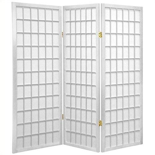 ORIENTAL FURNITURE 4 ft. Tall Window Pane Shoji Screen - White - 3 Panels