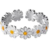 Kokoma Cute Daisy Flower Open Statement Rings Sterling Silver 925 Adjustable Sunflower Wedding Engagement Ring Toe Ring Finger Band Eternity Dainty Jewelry Gifts for Women Girls