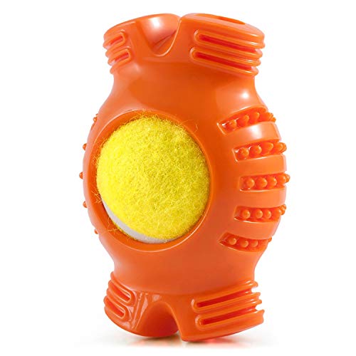 Fluffy Paws Dog Tennis Ball, Squeaky Dog Toy with Textured Fat Bone Squeaky Rubber, Clean Teeth, Massage Gums, Pet Toy IQ Training Playing and Chewing, for Small and Medium DogÂ Puppy, Orange