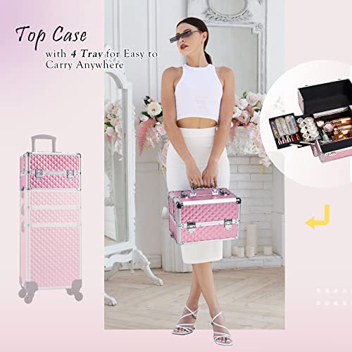 Stagiant Rolling Makeup Train Case Large Storage Cosmetic Trolley 4 in