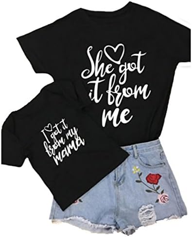 Exquise fille Mama Bear & Baby Bear Black T Shirt Mommy and Daughter Matching Shirts