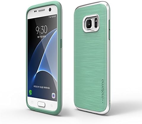 Galaxy S7 Case, [motomo] Slim Case for Galaxy S7, Slim Fit Premium Metal Bumper with Metal Brush Patterned Shock Absorbing TPU Protective Case for Samsung Galaxy S7 (Aqua Mint/Chrome Silver)