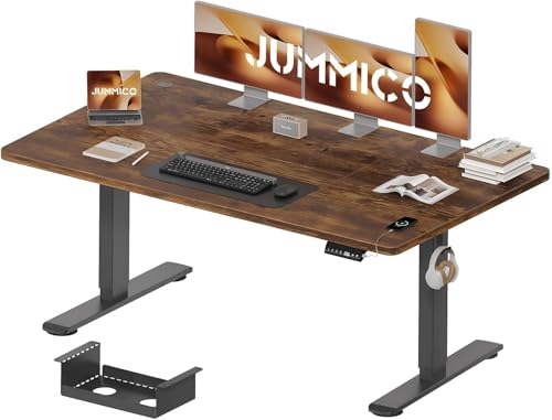 JUMMICO Höhenverstellbarer Schreibtisch 160×80 cm mit Kabelwanne & USB-A