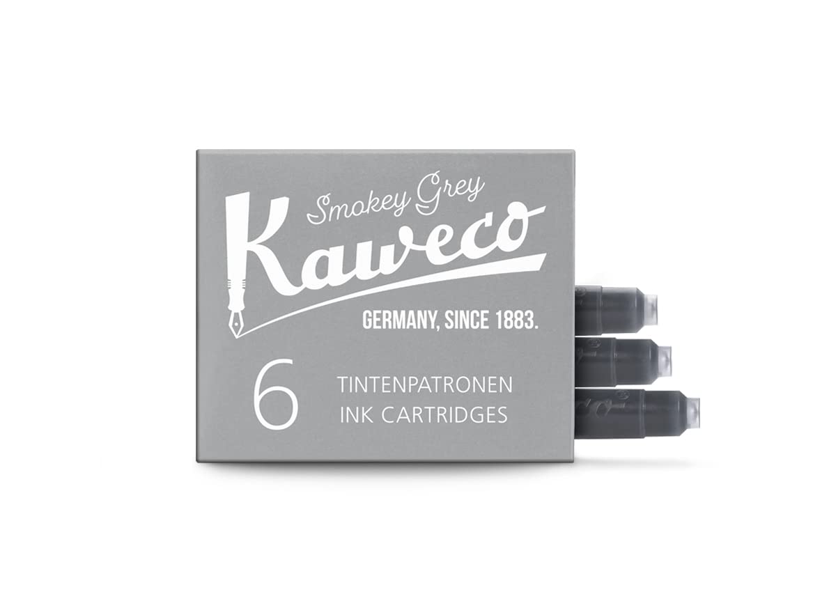 Kaweco Fountain Pen Ink Cartridges Smokey Grey of 6 | Premium Ink with Short Standard Cartridges in Grey | Vegan Cruelty Free Water Soluble Calligraphy Lettering Writing