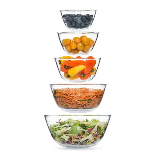 5pc Glass Mixing Bowls Sets (4.65QT, 2.80QT, 1.64QT, 1.16QT, 0.85QT), Glass Nesting