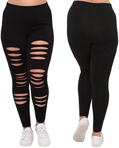 Qisc Women Pants Women's High Waisted Cutout Tights Skinny Yoga Active Ripped Hole Cut Out Leggings Pants Workout Jogger L-5XL (XL, Black)