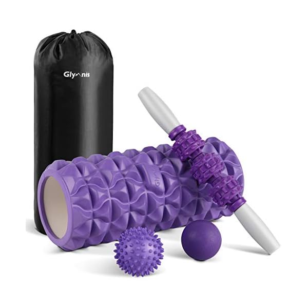 Glymnis-4-in-1-Foam-Rollers-for-Deep-Tissue-Muscle-Relax-Massage-with-1-Massage-Stick-and-2-Massage-Balls-Lightweight-Trigger-Point-Massage-Fitness-Physio-Gym-Purple Glymnis 4 in 1 Foam Rollers for Deep Tissue Muscle Relax Massage with 1 Massage Stick and 2 Massage Balls Lightweight Trigger Point Massage Fitness Physio Gym (Purple)