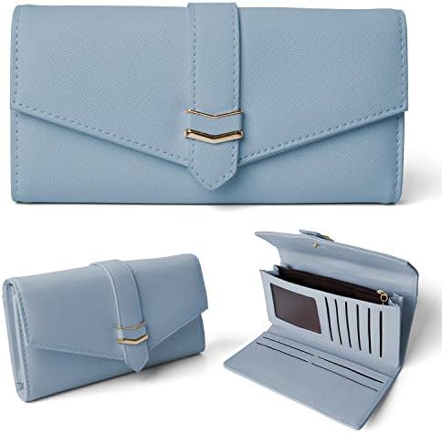 xperg Women's PU Leather Long Wallet with RFID Blocking, Ladies Pocket Purse, Girls Handbag, Document Organizer/Holder for ID/Credit Cards, Bills, Change, Coin, Phone | Gift Boxed (Bule)