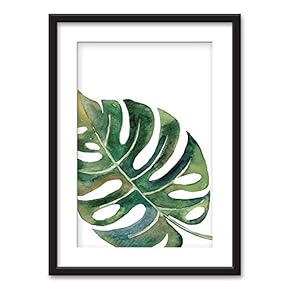 Framed Tropical Plant Leaf Black Picture Frames White Matting