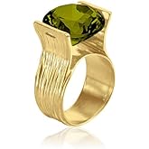 JEAN RACHEL JEWELRY 14K Gold Plated Sterling Silver Ring with 11.75 TCW Cubic Zirconia - Textured Band Vintage Design - Hypoallergenic, Lead & Nickel Free Jewelry Statement Rings for Women