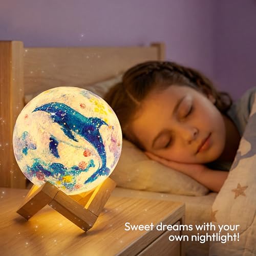 Klever Kits Craft Moon Lamp Painting Set, DIY Moon Lamp Painting Set Creative Set for Children, Craft Set Children from 6 7 8 9 10 11 12 Years, Gifts for Girls 6-12 Years, 3D Painting Night Light