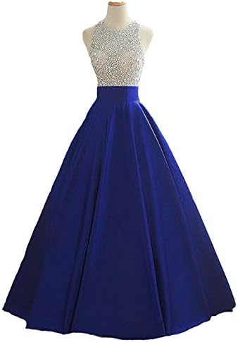 Pearldress Long Sequins Keyhole Back Ball Gown Beaded Prom Evening Dress With Pockets, Royal Blue, 4