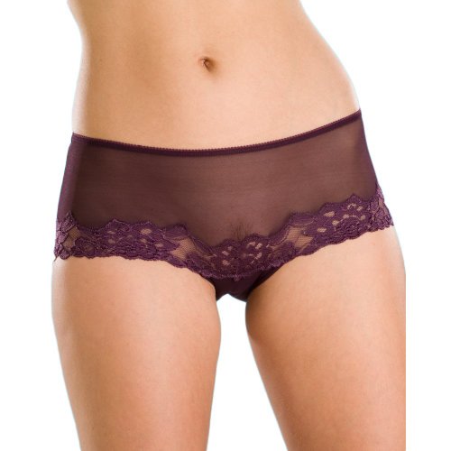 Camille Women's Womens Ladies Underwear Purple Sheer Lace Boxer Shorts 14/16 Purple