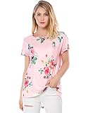Allegra K Women's Floral Prints Boat Neck Short Sleeves High Low Hem Top