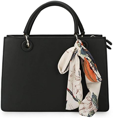 Beautyfronta Women Ribbons Tote PU Scarves Top-Handle Femal Shoulder Bags BLACK