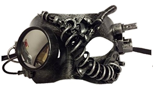 Silver Steampunk Half Mask Adult Gears Mirror Eye Goggle Venetian Costume Acc.