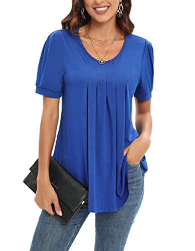 AxByCzD Shirts for Women Trendy 2026 Summer Clothes Classy Dressy Casual Round Neck Short Sleeve Ladies Tops and Blouses Blue X-Large at Amazon