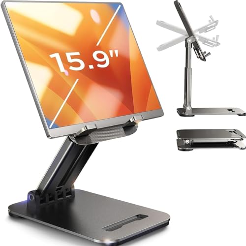 Support Tablette Bureau de iPad Air Pro Stand Pliable, Porte Repose iPad A16 Mini 2026 Réglable Accessoires Bureau pour Tablette Tactile Liseuse Kindle Switch Samsung Tab Telephone 4''-15,9''