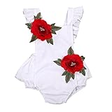 BELS Baby Girls Romper Rose Embroidery Buttons Sleeveless Bodysuit (6-12M, White)