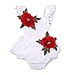 BELS Baby Girls Romper Rose Embroidery Buttons Sleeveless Bodysuit (6-12M, White)