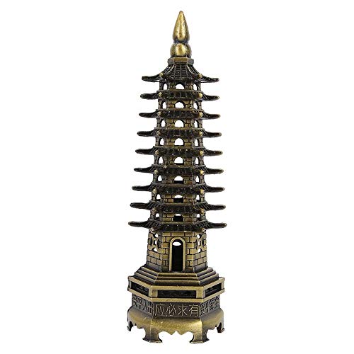 Metal Tower Statue, 7.1in Chinese Style WenChang Tower Model Figurine Alloy Pagoda Miniature Ornaments Office Home Desktop Decor