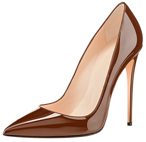 Eldof Womens Pointed Toe High Heel Slip On Stiletto Pumps Wedding Party Basic Shoes Brown US9.5