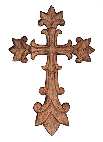 The StoreKing Wooden Wall Cross Plaque 12" Long Hanging with Hand Carvings Religious Altar Home Living Room Decor - Thumbnail 2