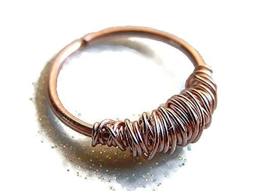 14k Rose Gold Wire Wrapped Nose Ring Septum Ring Cartilage Hoop Earring 20g 19g 18g 16g conch daith helix orbital snug rook pinna auricle scaffolding industrial tribal jewelry
