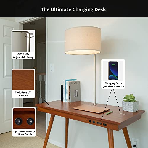 FENLO Future 39" Mid Century Desk for Home Office, Office Desk with USB