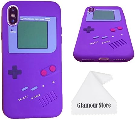 iPhone X Case,Retro 3D Game Boy Gameboy Design Style Soft Silicone Cover Case For Apple iPhone X 5.8 inch+ Free Cleaning Cloth As a Gift (Purple)