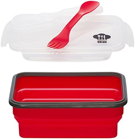 Kitchen Pro 101 Expandable and Collapsible Silicone School Lunch Box for Girls & Boys - 1 Compartment Bento Box Container for Kids/Adults - As Seen On TV (Red) - Comes with Utensil