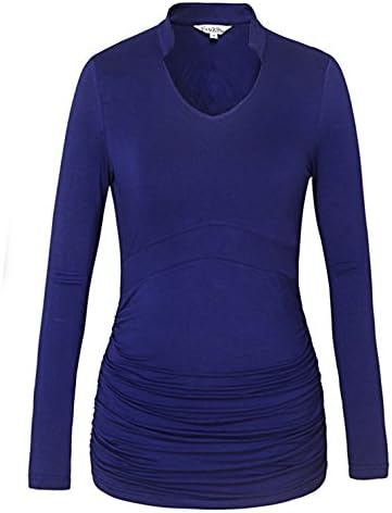 LightWeight Women Tunics,Long Sleeve Solid Color Tops Blue M