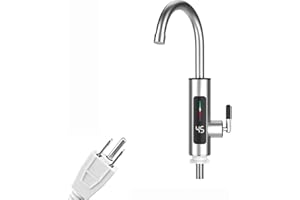 NXQILIXIANG 110V Tankless Heating Faucet Hot Water Heater Faucet Instant Electric Kitchen Bathroom Fast Heating Tap Water Faucet with LED Digital Display (Stainless Steel)