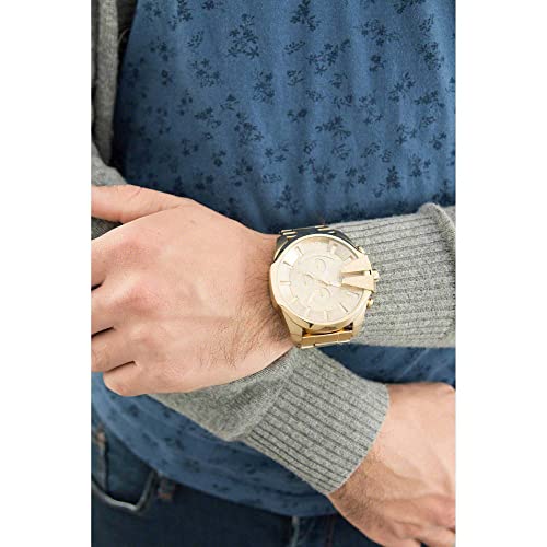 Diesel Herrenuhr Mega Chief, QuarzChronographenwerk, 51 mm goldenes Edelstahlgehäuse mit Edelstahlarmband, DZ4360