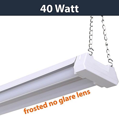 LED 4 Foot Utility Shop Light-40W, 4000K, Non-Linkable, Frosted Lens, 4100 Lumen, Replaces 4 Foot Fluorescent, Garage Shoplight Ceiling Fixture, Pull Cord Chain, Plug In