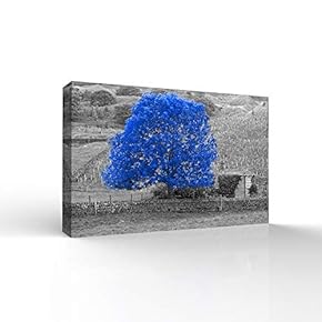 Blue and Black Abstract Colorful Tree Painting Wall...