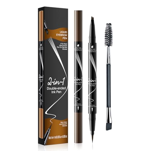 Eyebrow Pencil, Waterproof 2 in 1 Dual Ended Eyebrow Pencil with Microblading Durable Eyebrow Pencil with Eyeliner Pen Head for Multiple Uses (Dark Brown)