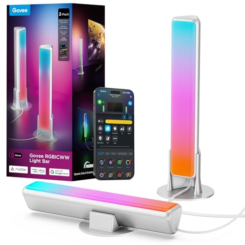 Govee Smart Light Bar, RGBICWW TV Lights for Living Room, Gaming, Silver