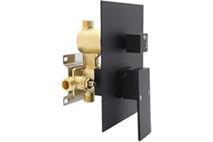 Drettyer 2 Way Outlet Function Solid Brass Shower Diverter Valve Mixer Rough-In Shower Handle Valve Kit Replacement in Matte Black