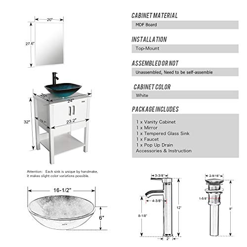eclife 24’’ Bathroom Vanity Sink Combo White Vanity Turquoise