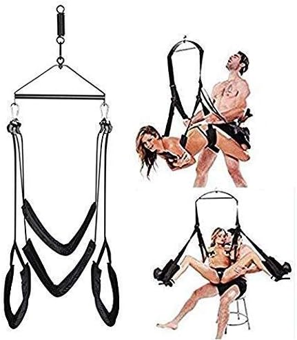 LUCKYGOOD 360 Degree Spinning Indoor Swing Š&êx With Steel Triangle Frame And Spring Support 800 Lbs, Black (Black) Excellent Comfort