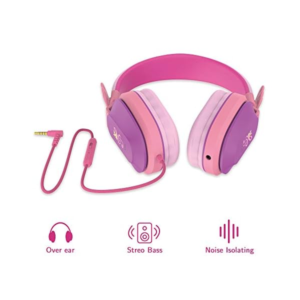 Kids-Headphones-Riwbox-CS6-Lightweight-Foldable-Stereo-Headphones-Over-Ear-Corded-Headset-Sharing-Function-with-Mic-and-Volume-Control-Compatible-with-iPadiPhonePCKindleTablet-PurplePink Riwbox Kids Headphones, CS6 Lightweight Foldable Stereo Headphones Over Ear Corded Headset Sharing Function with Mic and…