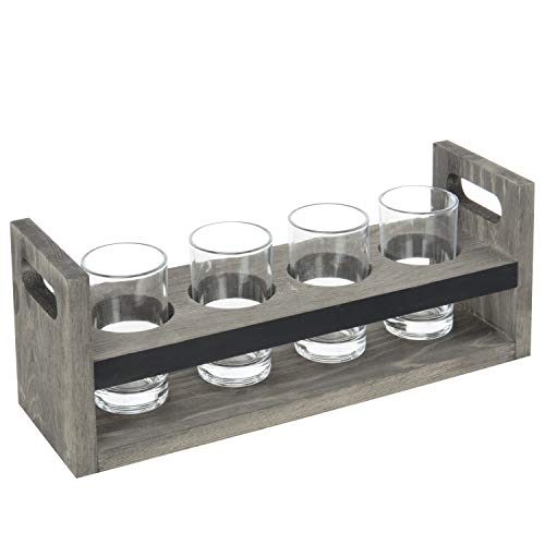 MyGift 5 Piece Beer Flight Board Tasting Sampler Set with Chalkboard Panel, 4 Beer Glasses and
