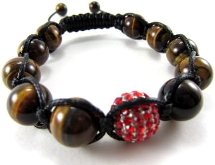12mm Authentic Tiger Eye Bead and Red Crystal Ball Bracelet + Gift Box