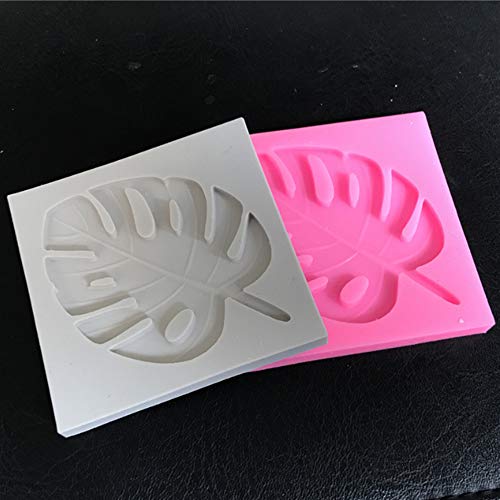 Youzpin 2 Pcs Monstera Leaves Cake Decoration Silicone Mold,DIY Fondant Cake Decorating Mold,Chocolate Sugar Craft Baking Pan Clay Mold(White&Pink) - Thumbnail 2